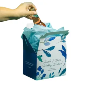Elegant Custom Design Printed Gable Boxes with a ribbon, perfect for gifts and retail packaging, from First Custom Packaging.