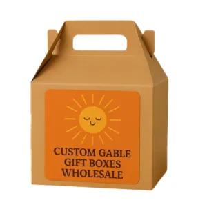 Elegant Custom Design Printed Gable Boxes with a ribbon, perfect for gifts and retail packaging, from First Custom Packaging.