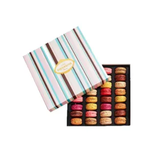 Custom Digital Printed Macaron Boxes with colorful macarons in a beautifully designed box, branded by First Custom Packaging.