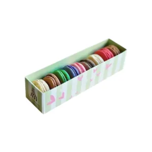 Custom Digital Printed Macaron Boxes with colorful macarons in a beautifully designed box, branded by First Custom Packaging.
