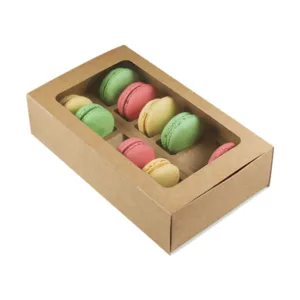 Custom Fancy Macaron Boxes with colorful macarons inside a premium pink box, designed by First Custom Packaging.